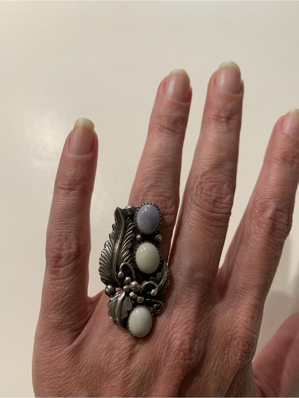 Vintage Native American Three Stone Sterling Silver Ring
